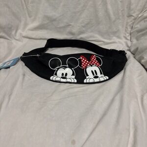 Disney Mickey and Minnie Mouse Peeking Fanny Pack Black Pouch Bag NWT